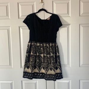 Black lace and embroidered skirt dress